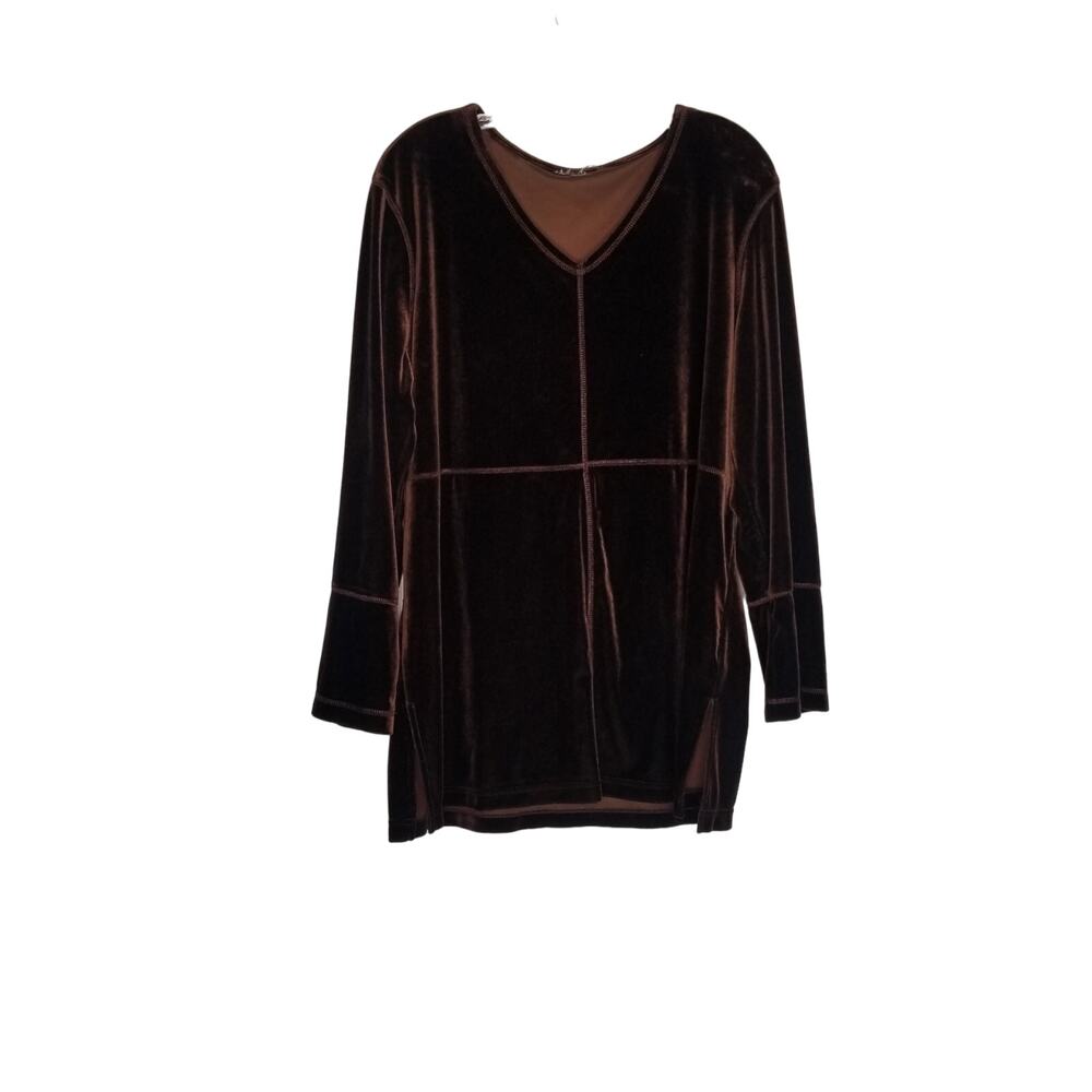 Avenue Women's Velour Loungewear Set, Brown 2Pc Blouse and Pant Size 14/16 Tall - Picture 3 of 16
